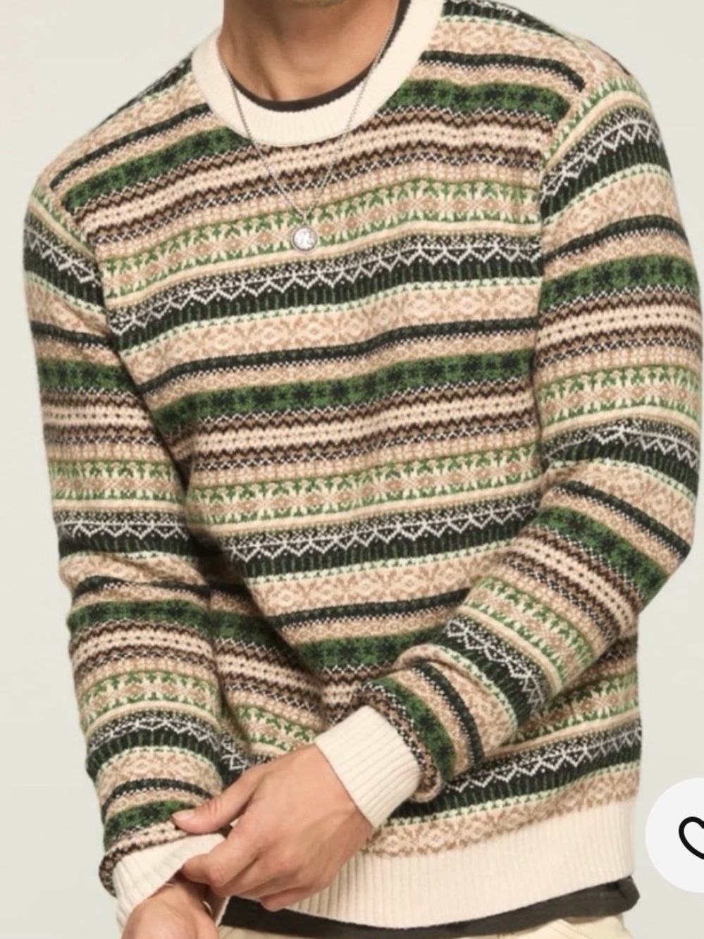 Lucky Brand Fair Isle Crew Sweater  NWT /oatmeal multi~ L